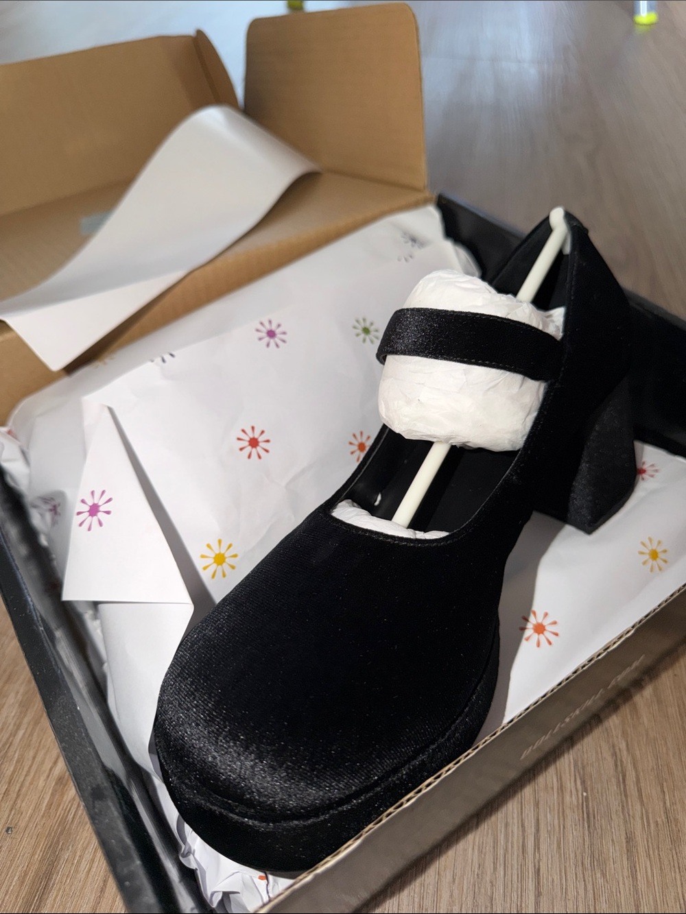 Black Velvet Mary Jane Block Heel Pumps